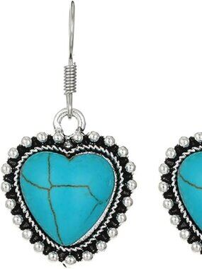 Turquoise Heart Earrings for Women Dangle Drop Boho Statement Chunky Set